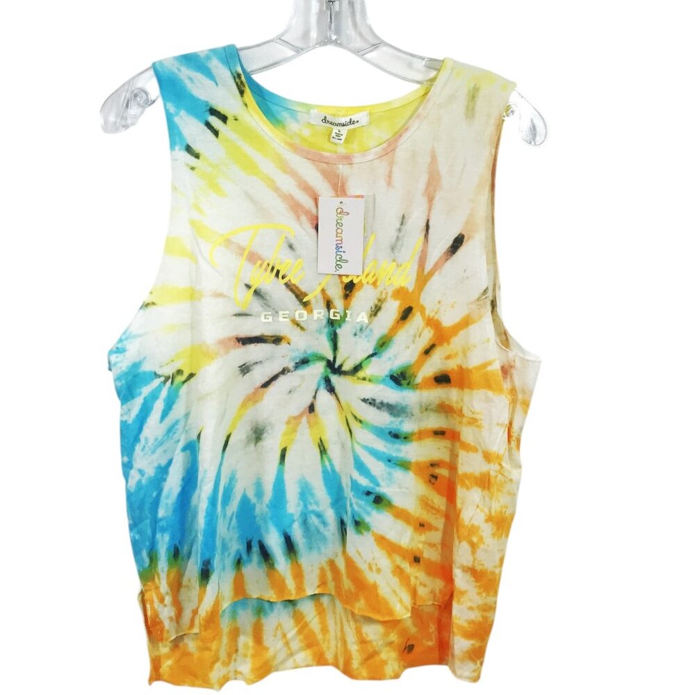 Tybee Island Georgia Tie Dye T-Shirt Women L Yellow White Teal Orange NEW